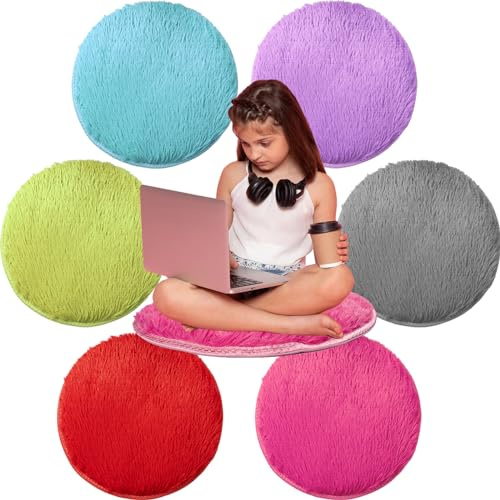 Kids Carpet Circle Seats - Round Soft Warm Floor Cushions for Classroom, Home School Story Time, and Group Activity - Set of 6