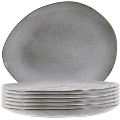 AltoBuy Set de 6 Assiettes à Dessert Galet en céramique au grés du Temps Gris (22x18cm) - Galet