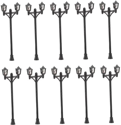 BELLIFFY Set 10 Lampioni in Miniatura Da Giardino Doppia Testa Luminosi, Decorazione Per Tavolo Di Sabbia e Mini Paesaggi, Materiali Fai Da Te Per Ambienti Esterni e Scenografie Domestiche