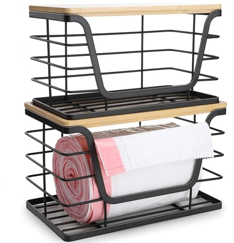 Oreilet Grand Support de Sac Poubelle, Sac Poubelle Empilable, Bac Rangement Cuisine, Distributeur Sacs Poubelles Sous L'évier, Organisateur pour Buanderie Garde-manger Organisation