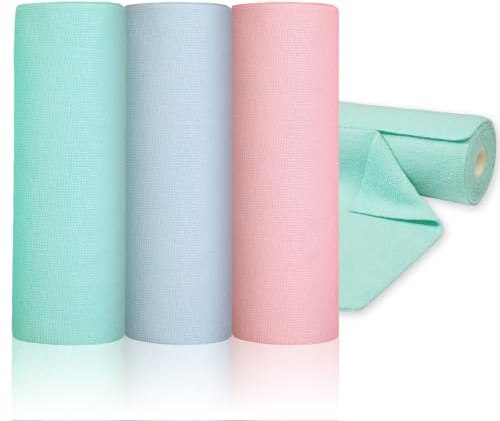 Romon Mikrofasertücher, 3 Rollen × 20 Stück Allzwecktücher, 25x25cm Wiederverwendbar Putzlappen, 3 Farben (Pink Cyan Blau) Küchenrolle, Absorbierend Microfasertücher für Küche, Bad und Auto