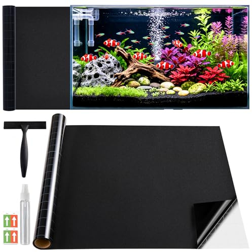 Lifetree Black Fish Tank Background, Static Cling Blackout, 44.5x200cm | No glue blackout film for fish tank and aquarium. Includes install kit. Grid lines for easy trim. Removable, reusable.