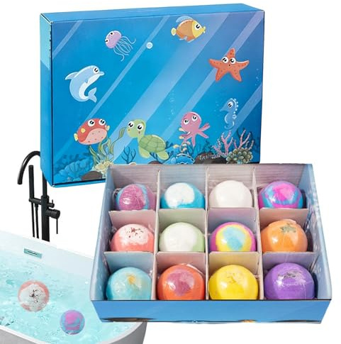 Badekugeln für Kinder, 12 Stück, mit Tiermotiven, Badekugeln mit Spielzeug, als Geschenk für Reisen, Pool, oder Wasserpark