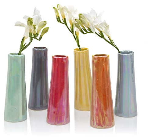 Chive ‘Galaxy’ Small Flower Vase — Cute, Beautiful Glass Vase for Flowers & House Plants — Set of 6 Assorted Colours — Orange Mix