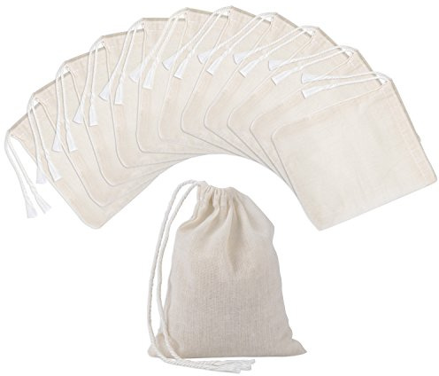 Pangda 100 Pieces 4 x 3 Inches Muslin Cotton Drawstring Bags Canvas Linen Sachet Bag for Storage Teas Spices Soaps Candy Jewellery Party Home Supplies