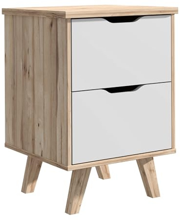 Forte VANKKA Kommode mit 2 Schubladen, Holzwerkstoff, Planked Eiche/Weiß, B x H x T: 45 x 63,9 x 42 cm