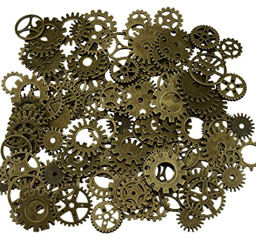 200 Gramm sortierte Vintage Bronze Metall Steampunk Schmuck machen Charms Cog Watch Wheel (Bronze)