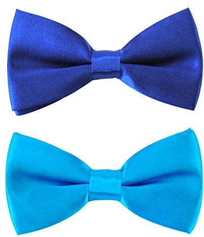 axy Kinderfliege 2er Set, Jungen Fliege, bereits gebunden, Konfirmation verstellbar KFLIS1 (Set 3 (Blau + Königblau))