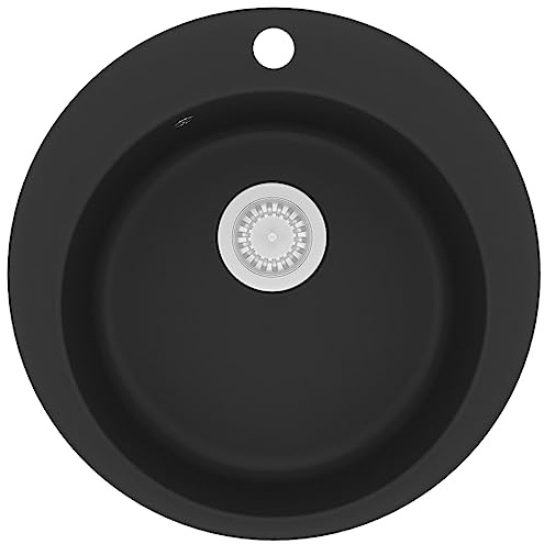 vidaXL Évier de cuisine en granit Bac unique Rond Noir