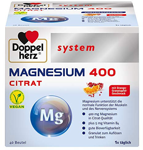 Doppelherz system MAGNESIUM 400 CITRAT – Magnesium als Beitrag für die normale Funktion der Muskeln und des Nervensystems – 40 Portionsbeutel