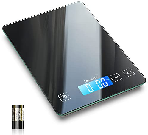 Nicewell Food Scale Digital Weight Grams and oz, 22lb Kitchen Scale for Cooking Baking, 1g/0.1oz Precise Graduation, Sleek Tempered Glass Platform