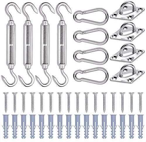 INHDBOX Strapazierfähiges Sonnensegel Befestigungsset für Garten Dreieck und Quadrat, rechteckig – 304 Edelstahl Sonnenschutz Segel Befestigungszubehör Kit (44 Stück)