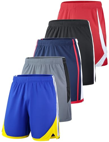 Liberty Import 5-pack stora pojkar ungdom atletisk nät basketshorts med fickor snabbtorkande träningskläder, Blå/grå/marinblå/svart/röd, Large