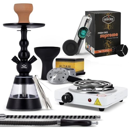 Altair Pack Chicha Khephren Noire Chauffe-Charbon + Plaque électrique + Foyer Vortex + Tom Cococha