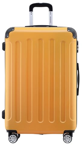 BEIBYE- Hartschalenkoffer Koffer Trolley Rollkoffer Reisekoffer Zahlenschloß 4 Zwilings-Rollen (Orange, Large-76cm)
