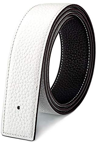 Vatee's Cinturones de cuero genuino reversibles para hombres/mujeres correa de cinturón de repuesto sin hebilla 32mm de ancho 110cm de largo Blanco & Negro