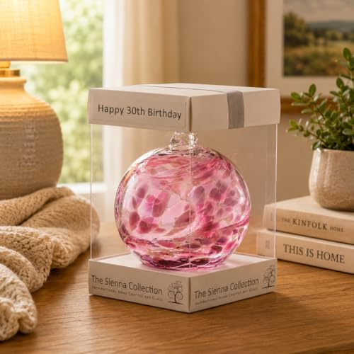 Sienna Glass Friendship Ball – 10cm Happy 30th Birthday Handcrafted Mouth-Blown Glass Ornament – Milestone Birthday Gift – Hanging Window Decoration – Gift Boxed with Ribbon