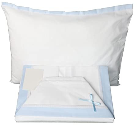 Ruoccohome Lenzuolino Carrozzino Culla Neonato Set 3Pz. da Ricamare tela Aida Regalo Bimbi Coordinato Completo 100% Puro Cotone Celeste | Made in Italy