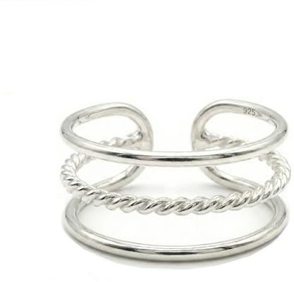MiYa Jewelry Handmade Silver Triple Band Adjustable Toe Ring, 925 Sterling Silver, Classic 3 Row Dainty Open Toe, Pinky or Knuckle Rings for Women Creations (Silver-WideEnds)