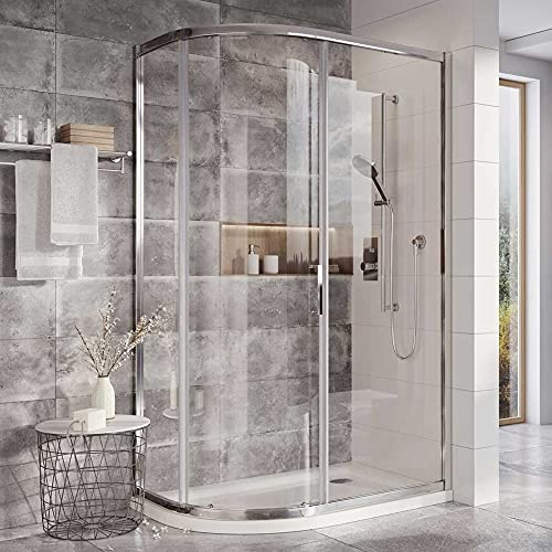 Lillie Bathroom Quadrant Single Sliding Door Shower Enclosure Universally Handed Aluminium Profile Toughened Glass – 1000 x 900mm