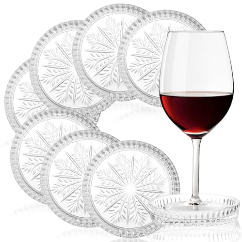 Yesland 8 Pack Crystal Coasters Tea Bag Coaster - 3.75 Inch Snowflake Glass Coasters Barware - Clear Drink Coasters for Home, Office, Kitchen, Bar, Dining Room, Living Room, Patio