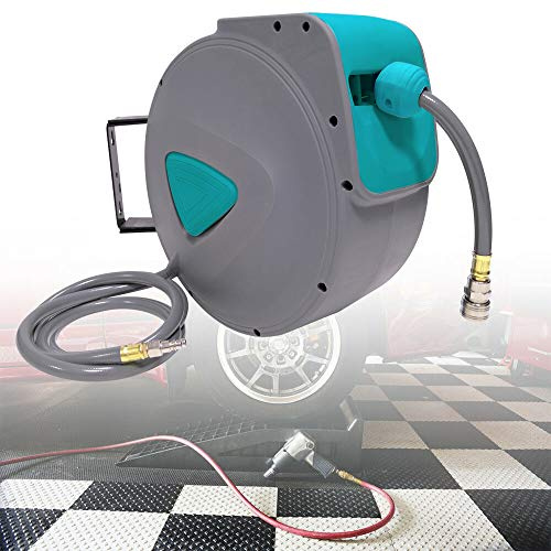 VA-Cerulean Avvolgitubo automatico ad aria compressa, supporto da parete per montaggio a parete e a soffitto, avvolgimento tubo con connettore da 1/4 (10 m, grigio)