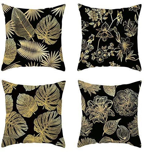 Ayoiow 4er Set Kissenüberzug 45x45cm, Polyester Zierkissenbezüge Kissenhüllen 18x18 Inch Kissenhüllen Couchkissen Deko Blattmuster
