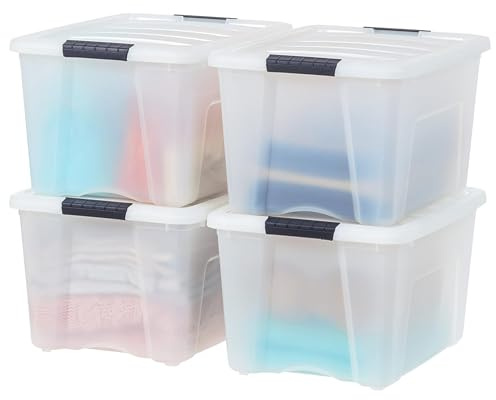 IRIS USA stapelbare Kunststoff-Aufbewahrungsbehälter mit Deckel, BPA-frei, hergestellt in den USA, diskrete Organisationslösung, Riegel, langlebige, verschachtelbare Behälter, sicherer Ziehgriff,