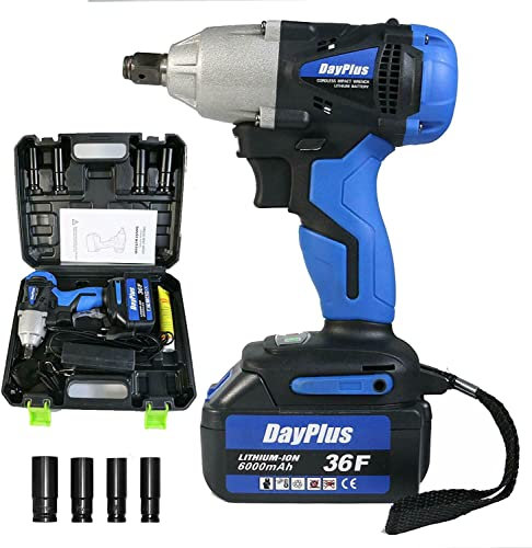 DayPlus Avvitatore ad Impulsi Pneumatico 18V con 1 Batteria 6.0Ah, 420Nm Avvitatori a Massa Battente Porfessionale, Mandrino 13mm, Impulsi/min 0-4400, Avanti e Indietro, Luce LED