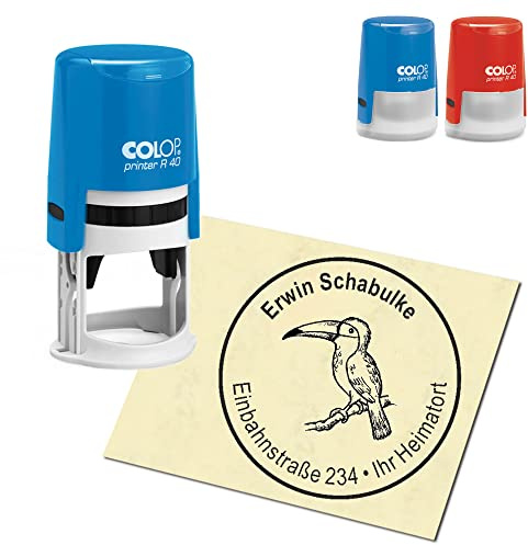 Stempel Adressstempel personalisiert - Tukan - rund ∅ 40mm Automatikstempel als Firmenstempel Namensstempel Bürostempel