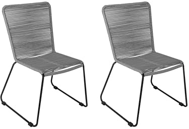 SAM 2er Set Outdoor-Seilstuhl ISRA, Farbe Grau, schwarzes Eisen-Gestell | Seilbespannung aus Polyester, Gartenstuhl/Rope Chair im modernen Design, für Balkon & Terrasse und Garten