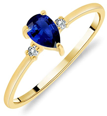 Bague Solitaire pour Femme en Or Jaune 375/1000 sertie Saphir naturel et Diamants