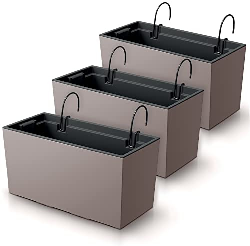 IMJ-Global Urbi - Juego de 3 macetas rectangulares para flores, plantas, de plástico, 39,5 x 18,5 x 19,5 cm, para interior y exterior, volumen de 12 litros, diseño moderno