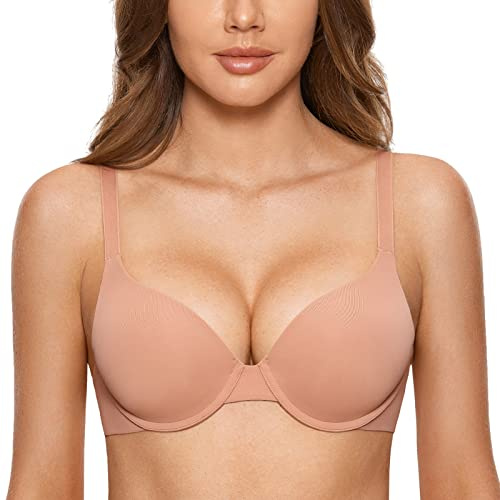 DOBREVA Kvinnors Push Up Bra Mjuk T-shirt BH med lätt vadderad komfort Sexig Grädde kaffe 80B