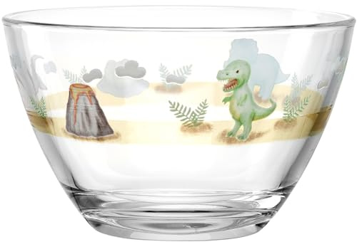 LEONARDO Bambini Avventura Bol pour enfant, avec motif en verre épais, contenance 400 ml, diamètre 12 cm, robuste, assiette pour enfant, avec motif dinosaure