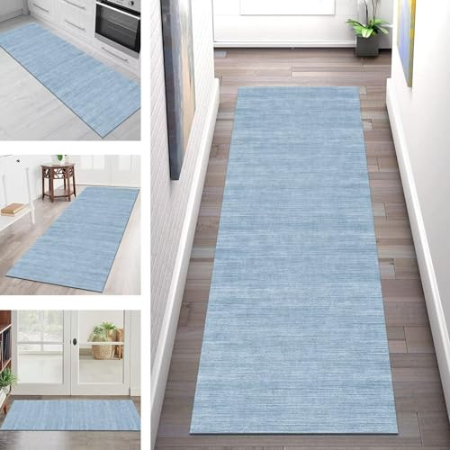 Teppich Läufer Flur Küche rutschfest waschbar Teppichläufer Lang 50X100CM Blau Küchenläufer Flurteppich Meterware Korridor Tepiche Esszimmer Schlafzimmer Wohnzimmer Schmutzfangmatte Breit 40-120cm