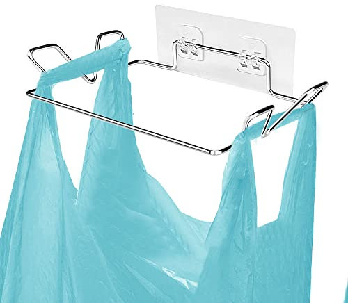 Müllbeutelhalter für Schränke Küchenschrank Tür, Edelstahl tragbare Abfalleimer (mit Wandaufkleber Basis) Küche Abfalleimer, leicht zu verstauen, kann jederzeit weggestellt werden, Küche Essential
