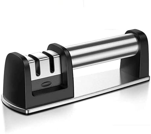 CAFFIA Electric Knife Sharpener for Kitchen, Professional Chef Design, Slip Resistant, Portable Safely Sharpen Knives, Scissors, Screwdriver, Fast Sharpening, Restore Polish Dull Blades to Sharp E