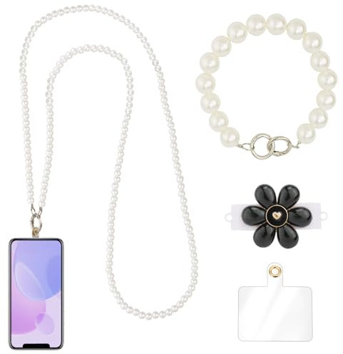 Cordino per Telefono con Perle, Cordino per Cellulare Universale con Clip/Ricambio, Catena per Cellulare Cinturino da Collo Tracolla Polso, per iPhone Huawei Samsung e Tutti Gli Smartphone dei Casi