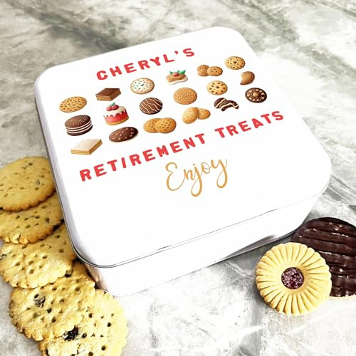 Square Assortment Of Cookies Retirement Personalised Treat Biscuit Tin Personalised Gift | Custom Gift | Personalized Tin | Cake, Biscuit & Treat Tins | Gift For Her | Gift For Him