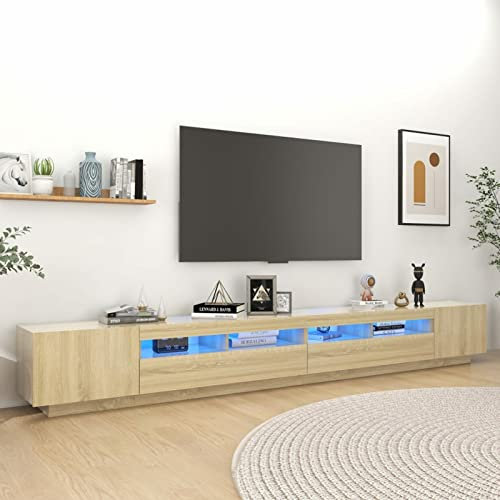 Djeka Mobile Porta TV con Luci LED, Moderno per Soggiorno, Rovere Sonoma 300x35x40 cm