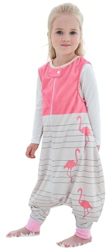 HAHASHOW Baby Schlafsack mit Füßen Schlafstrampler 1-3 Jahre Flamingo | Maschinenwaschbar, ärmellos & mit Beinen, 1.5 Tog Weiches Polyester, Leicht an- und ausziehbar, Ganzjahresschlafsack