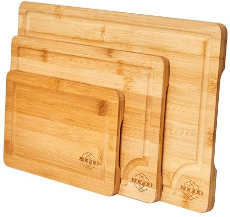 Premium Wooden Cutting Boards for Kitchen - Set of 3 with Juice Groove & Handles - Durable Charcuterie, Cheese, and Meat Cutting Boards - Perfect for Chopping, Serving, and Entertaining