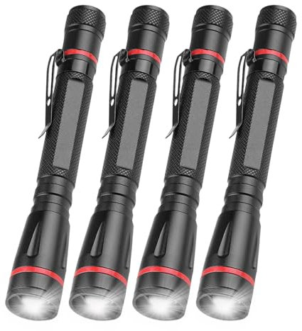MODOAO LED Mini Flashlight 3 Modes, Small Flashlights LED High Lumens Pen Light with Clip, 4 Pack Portable Pocket Compact Torch, Zoomable, Waterproof, for Camping, Home, Hiking, Inspection, Emergency