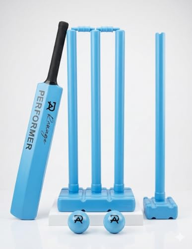 Cricket Bat set size 5 Cricket Set- 1 Cricket Bat, 2 Cricket Balls, 1 Cricket Stump, 3 Cricket Wickets, 2 Bails & PVC Cricket Bag - Plastic Kids Cricket Set (Blue1)