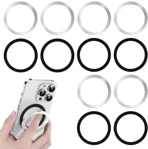 12 Pcs Anneaux de Chargeur Magnétique sans Fil Universels en Métal avec Autocollant, Anneaux en Métal Ultra Fins Compatibles avec Chargeur sans Fil Chargeur de Voiture sur la Plupart des