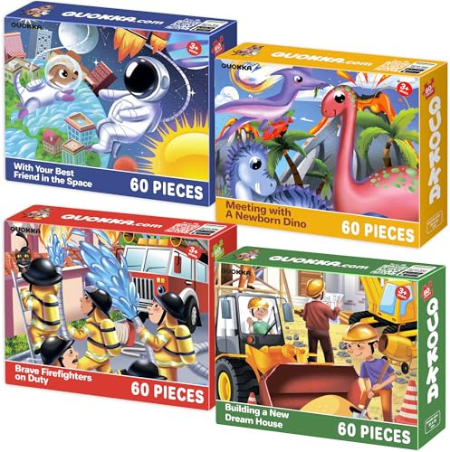 Puzzle ab 4 5 6 Jahre - Geschenk Spielzeug für Kinder 3-7 Jahre | 4x60 Teile Rahmenpuzzle Spiele für Jungen und Mädchen - Bunte Puzzle mit Vert Firefighters Eden