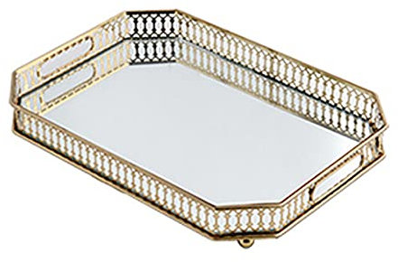 Tablett 25x35cm Spiegeltablett Metall Dekotablett Kerzen Lagerung Organizer Gold Serviertablett Schmuck-Parfüm für Schminktisch Kommode Badezimmer