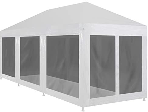 Gecheer Tenda,Tendone,Gazebo,per Festa,con 4 Pareti Laterali,in Rete,Bianco,9x3 m,Tenda Gazebo per Festa,Gazebo con Pareti,Tendone da Estrno,Tendone da Giardino