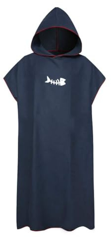 AIGOUT Handduk med huva poncho vuxenhandduk ärmlös ombytesrock strand bärbar mikrofiber våtdräkt universell storlek snabbtorkande supermjuk för surfare simmare (marinblå)